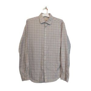 Michael Kors Men's Button Up Tan Plaid Slim Fit Dress Shirt Size 34/35